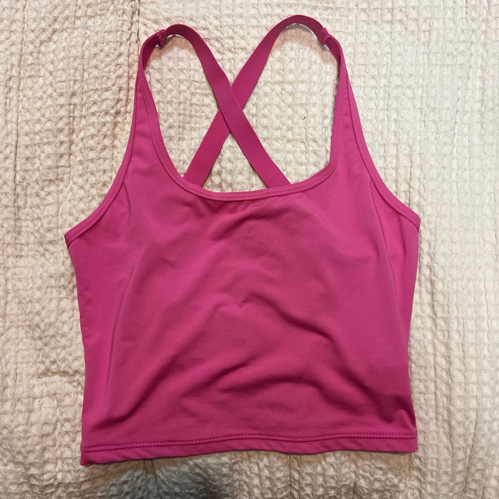 SHEIN Fuchsia Cross-Back Sports Bra